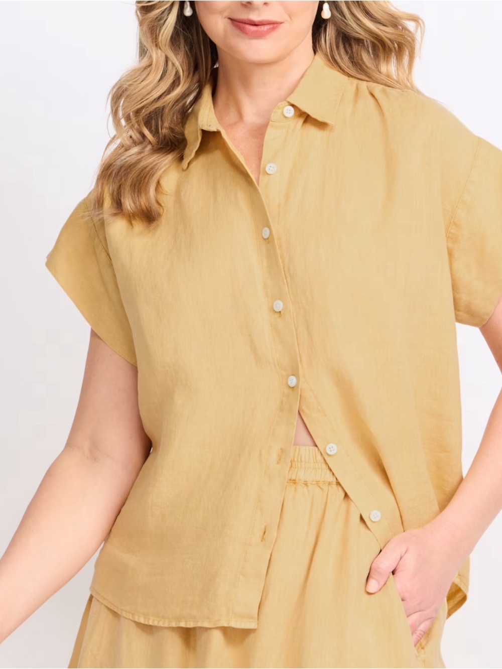 ALEX MILL Marlee 100% Linen Wash N Go Shirt Golden Yellow Size: XL